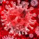 Coronavirus cells with red background