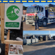 Collage of Dalry depot: hand sanitiser at counter, staff member with truck and supply yard.