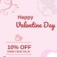 image of cupid holding bow and arrow and branch with loveheart shaped leaves on pink back ground, text reads happy valentine day, 10% off using code val10