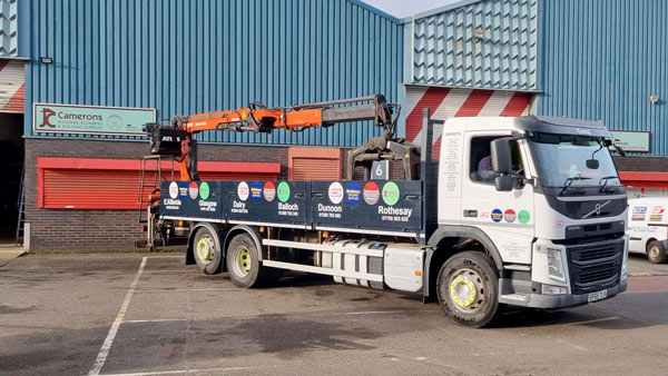 New delivery vehicle for John Camerons, Glasgow, with Cowal Building livery