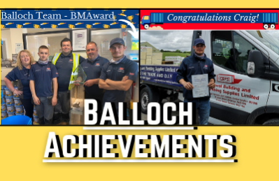 Photos of Balloch team with text Balloch Achievements