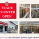 Trade Counter Open Cowal Building & Plumbing Supplies with images of stores and balloon graphics