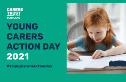 Young Carers Action Day 2021 with photo of young girl drawing on paper